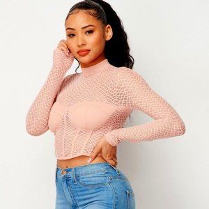 Pink Mesh Mock Neck Top